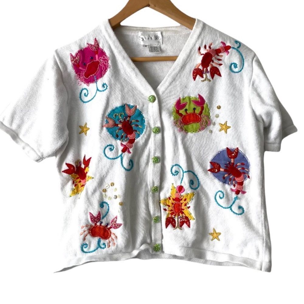 vintage crop knit top cardigan size M sea theme